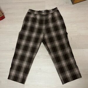 & Other Stories Plaid Brown White Grey Wide Leg High Rise Size 12 EUR 44